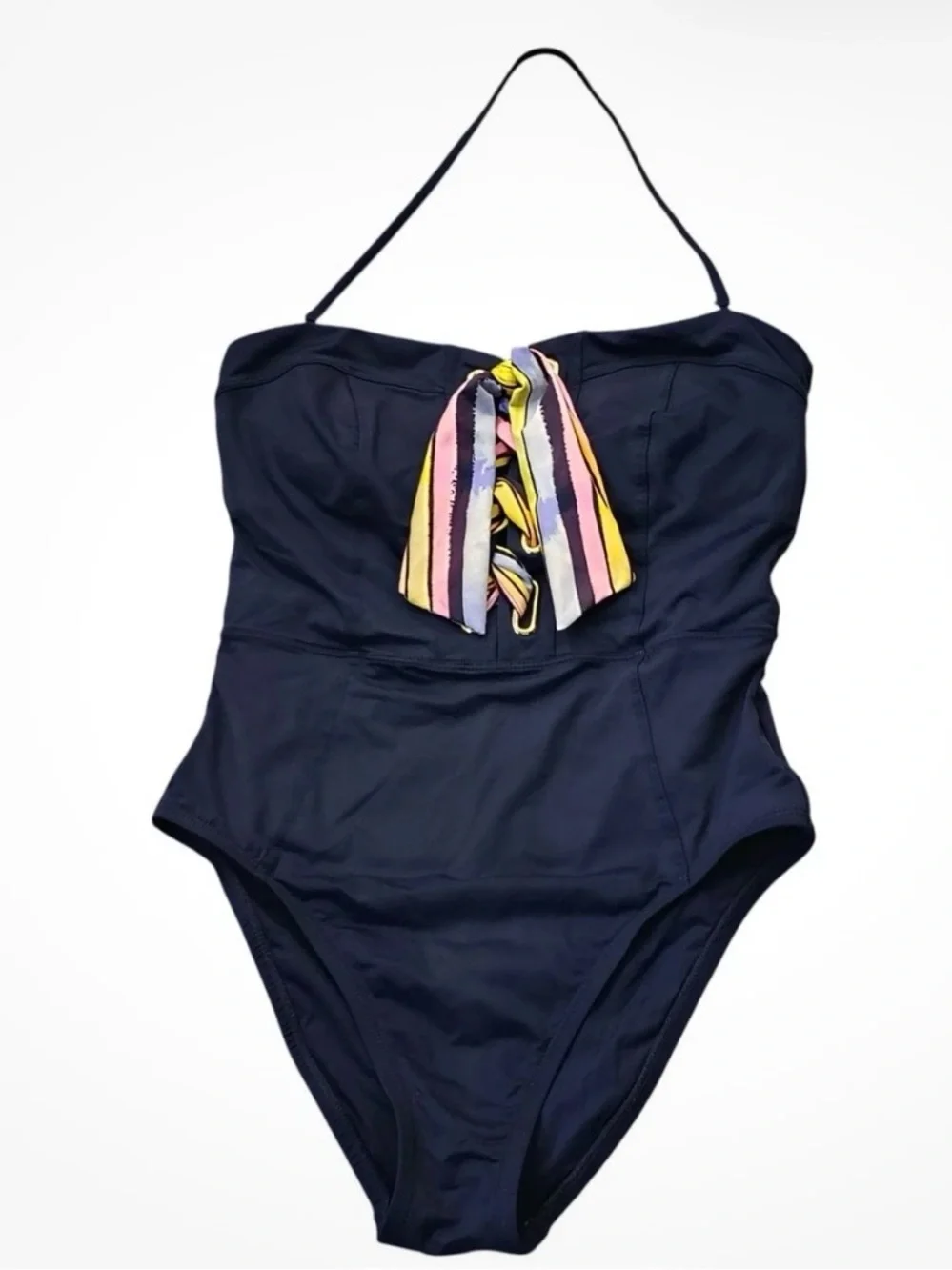 Trina Turk Bal Harbour Halter Bandeau One-Piece Swimsuit Navy Blue Size 12